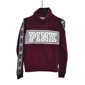 Victorias Secret PINK Sweatshirt Womens Extra Small Maroon High Neck Long Sleeve